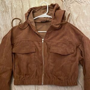 Shein Cropped Corduroy Zip Up